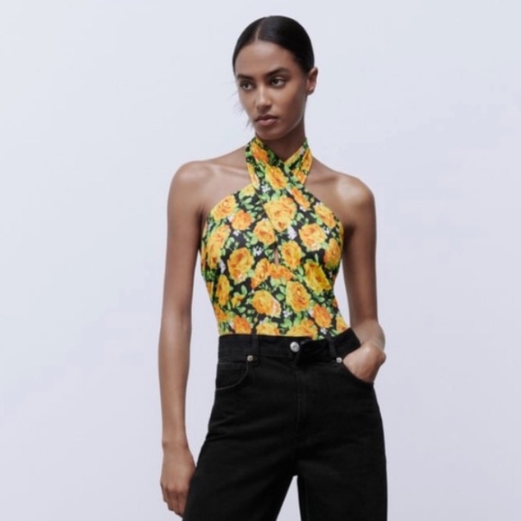 ZARA Women’s CrossNeck Floral Print BODYSUIT Size Small - Picture 2 of 5